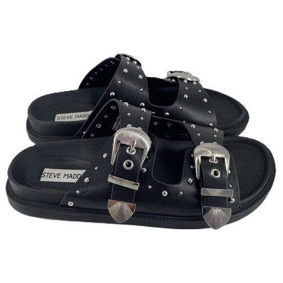 Steve Madden Black Connely Buckle Sandal Sz 6M - Studded - Picture 5 of 8
